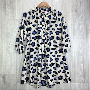 Buddy Love women's size S cream blue leopard babydoll mini dress